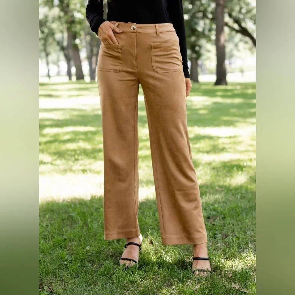 Anthropologie Women's wide leg faux suede tan Pants M